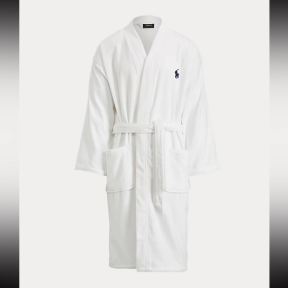 Polo Ralph Lauren Men's Sleepwear Soft Kimono Velour Robe White 
Size Large/XL - Picture 3 of 12